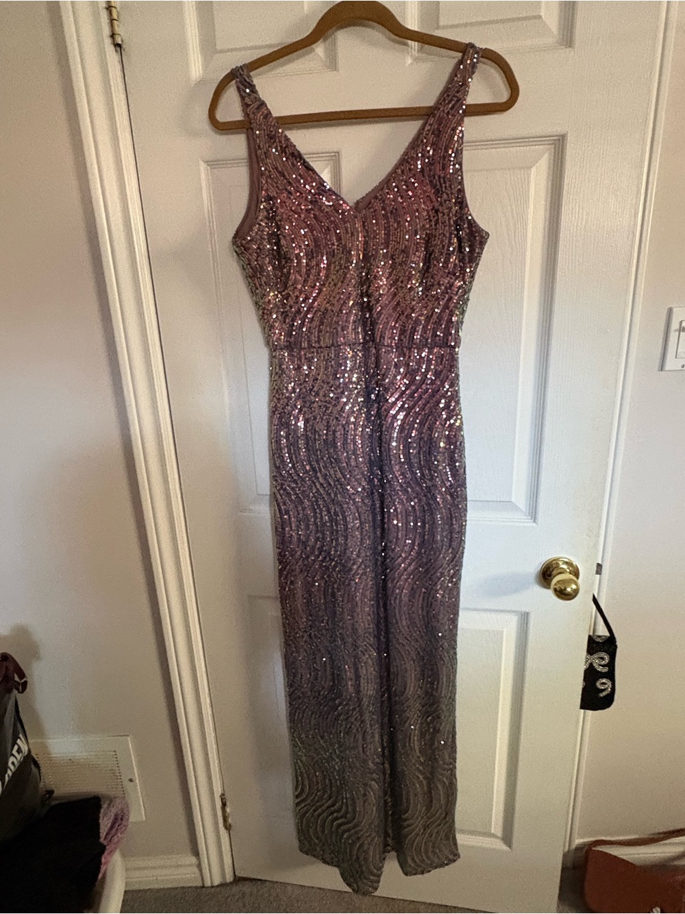 Night Way Collections Mauve Sequin Maxi Dress - Sleeveless V-Neck